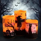 Halloween LED Candles Set of 3 – Flickering Flameless Pillar Candles with Timer