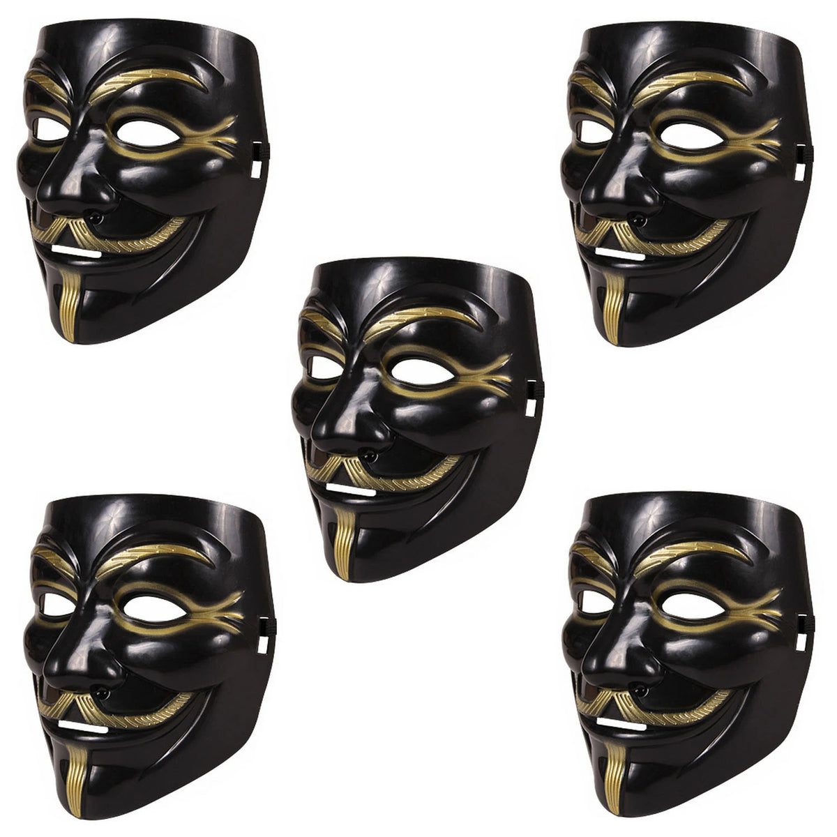 5 Pack V for Vendetta Style Black Masks – Anonymous Costume for Halloween, Carnival & Parties