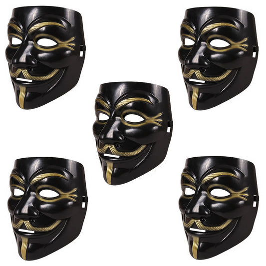 5 Pack V for Vendetta Style Black Masks – Anonymous Costume for Halloween, Carnival & Parties
