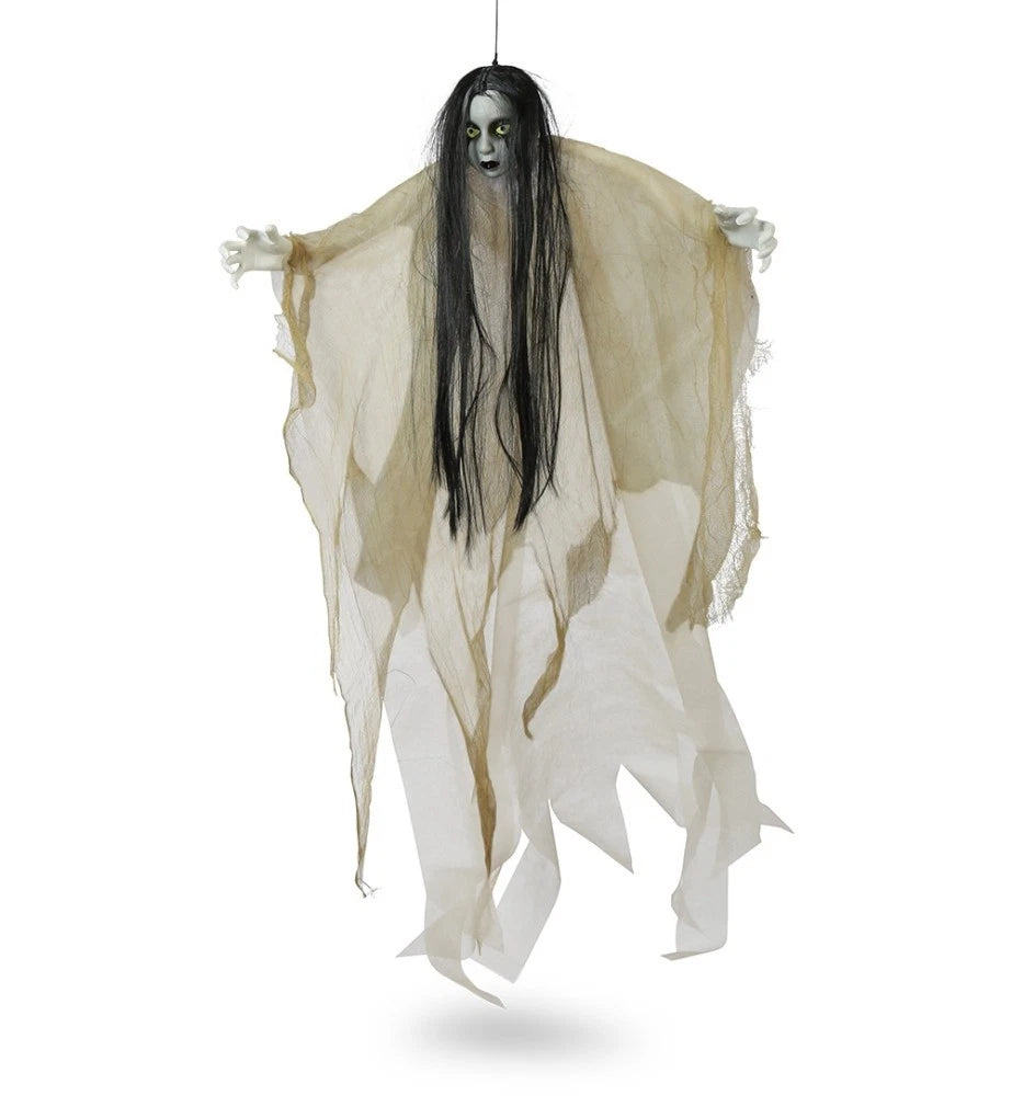 XXL 130cm Hanging Horror Girl Halloween Decoration – Moving Hands Scary Prop