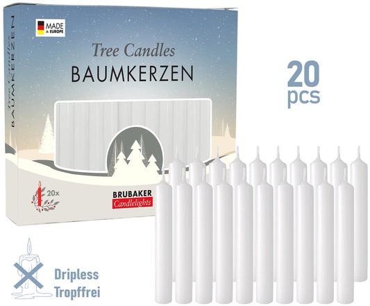 BRUBAKER Christmas Tree Candles – 20 Pack White Candles, 9.5 cm