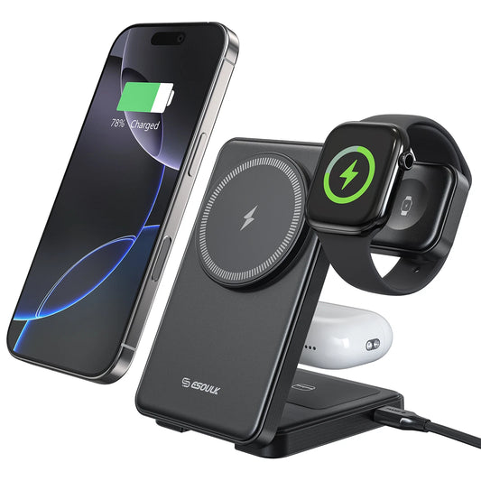 3-in-1 Foldable MagSafe Magnetic Wireless Charging Station – Black
