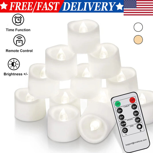 LED Flameless Tea Light Candles with Remote & Timer – Battery Powered Votive Lights