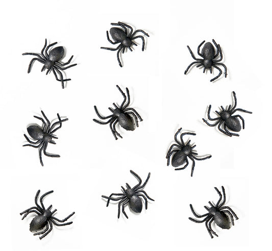 10 Pack Black Plastic Spider Decorations – 3 × 3 cm Halloween & Carnival Party Decor