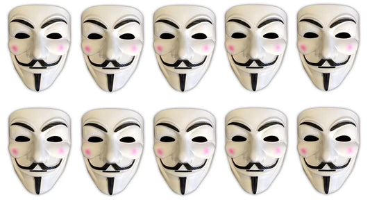 10 Pack V for Vendetta Style Guy Fawkes Masks – Halloween & Carnival Costume Masks