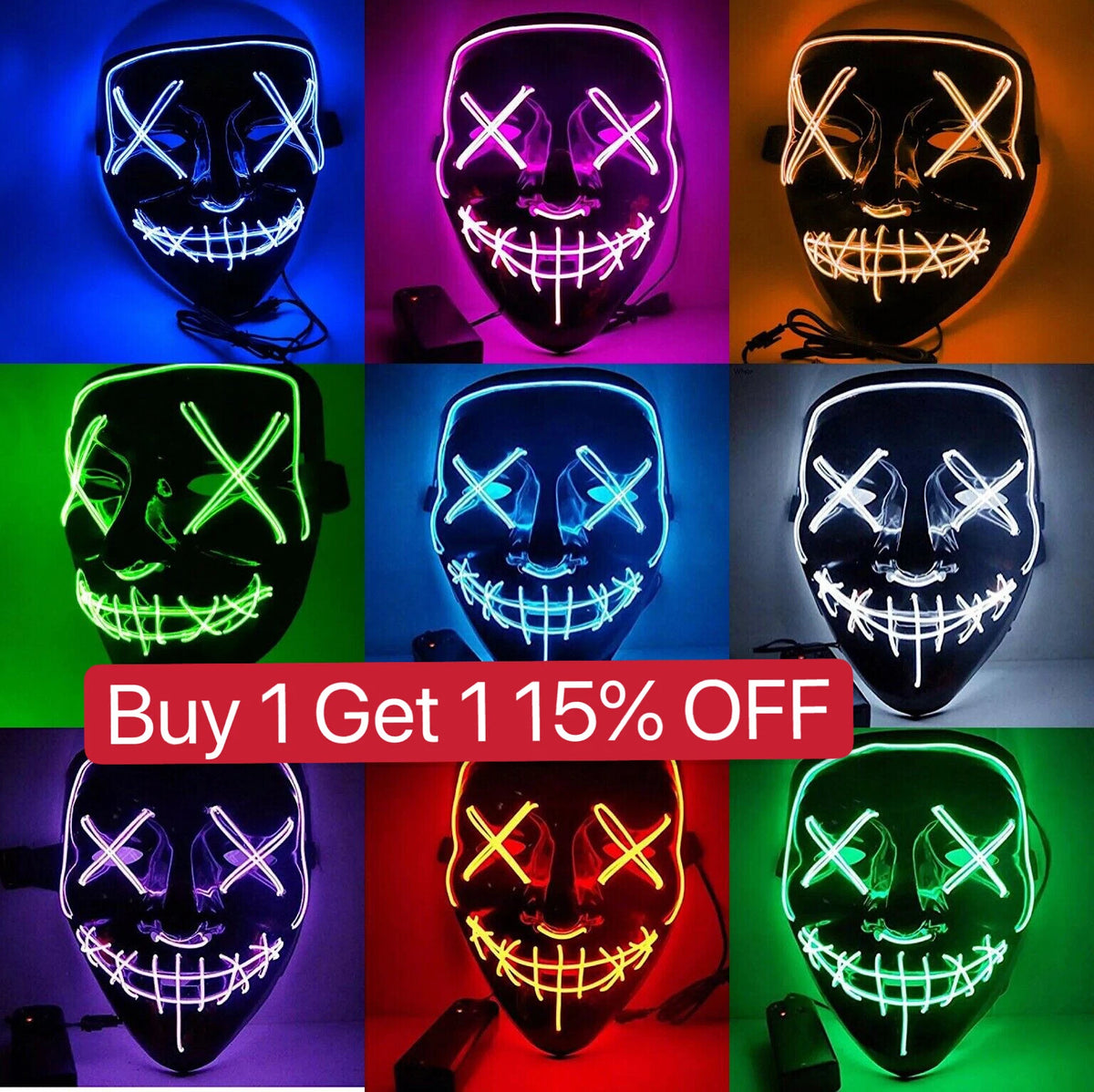 Halloween Scary LED Mask – EL Wire Light Up Cosplay Costume Mask for Parties