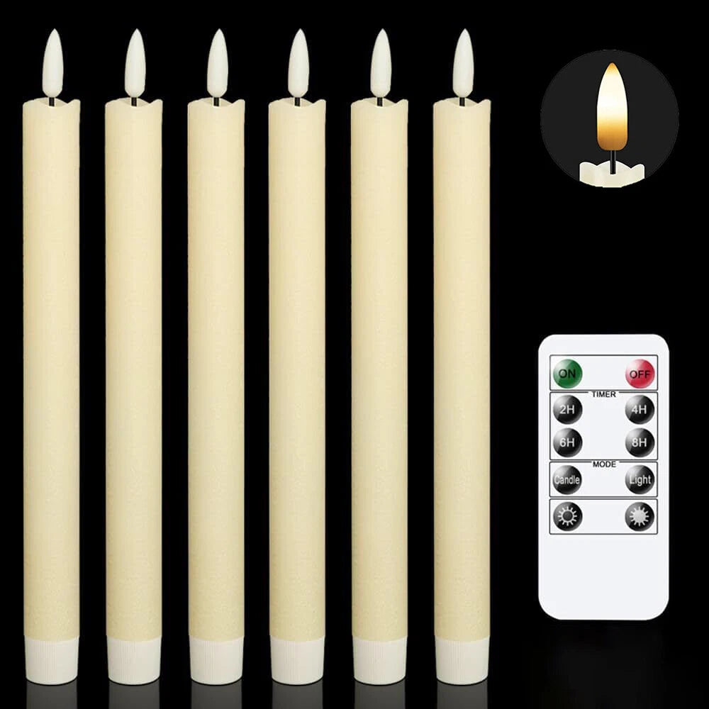 6 Pack Flameless Taper Candles – Flickering LED Battery Operated Candles with Remote & Timer