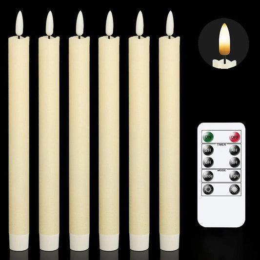 6 Pack Flameless Taper Candles – Flickering LED Battery Operated Candles with Remote & Timer