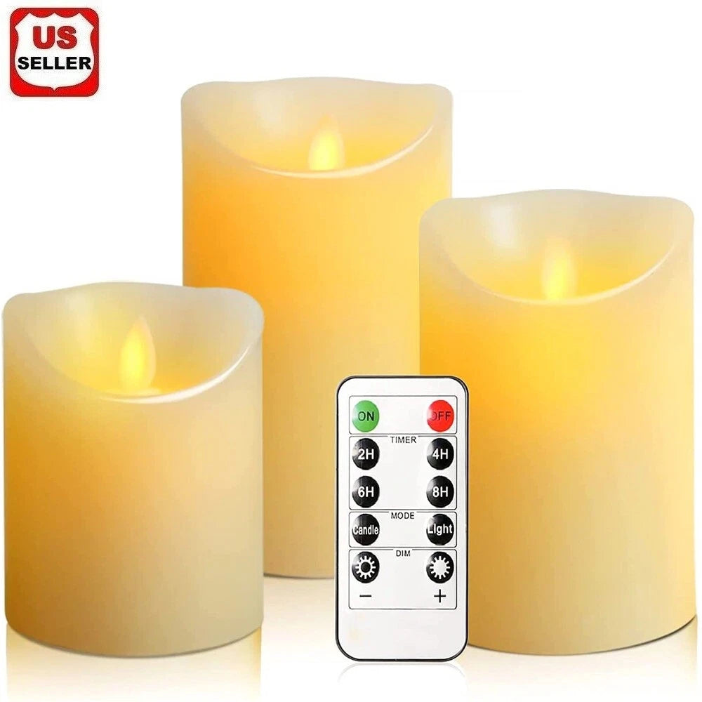 LED Flameless Wax Pillar Candles with Remote & Timer – Battery Operated Candle Lights